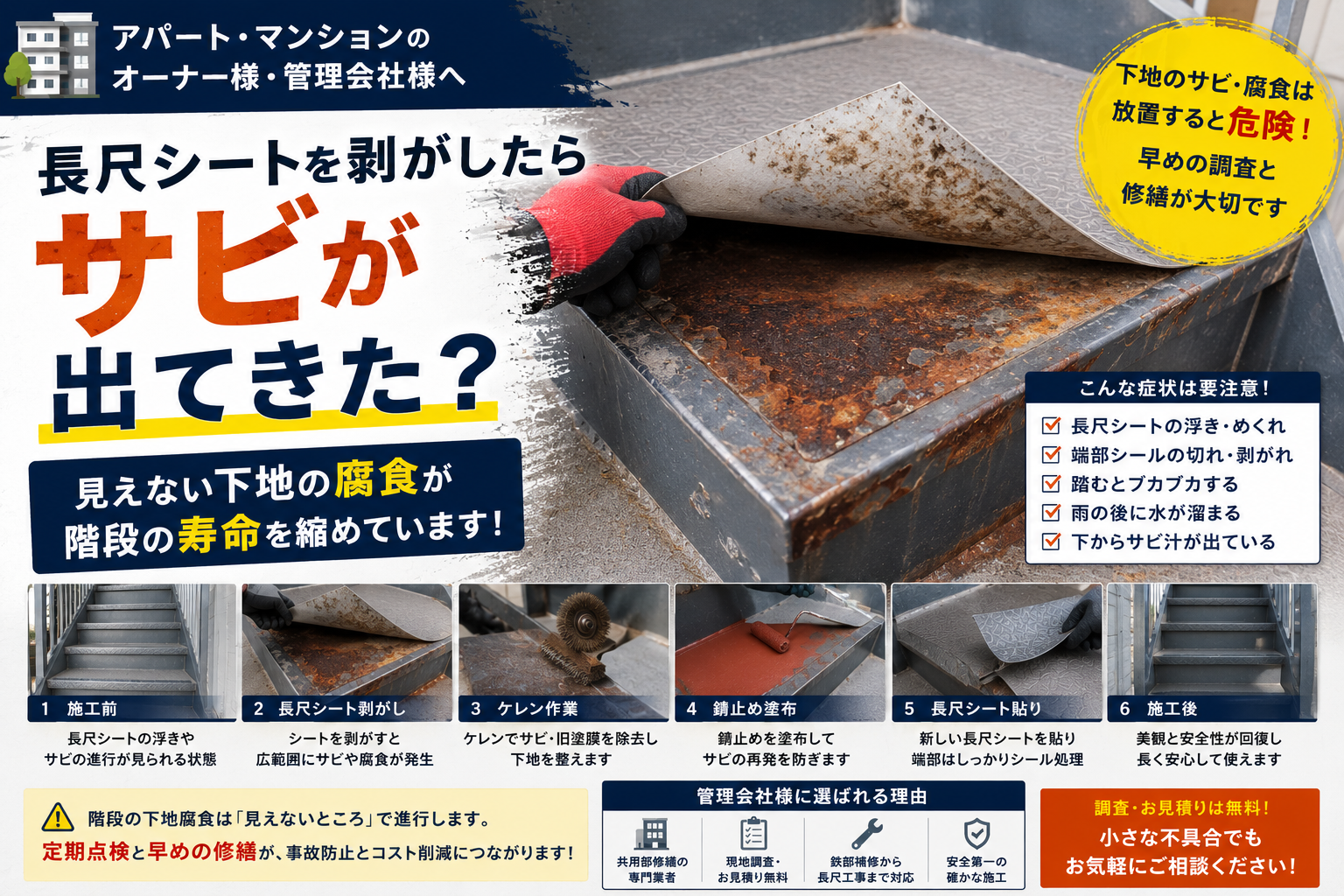 長尺シートを剥がしたらサビが出てきた?下地腐食の確認ポイント