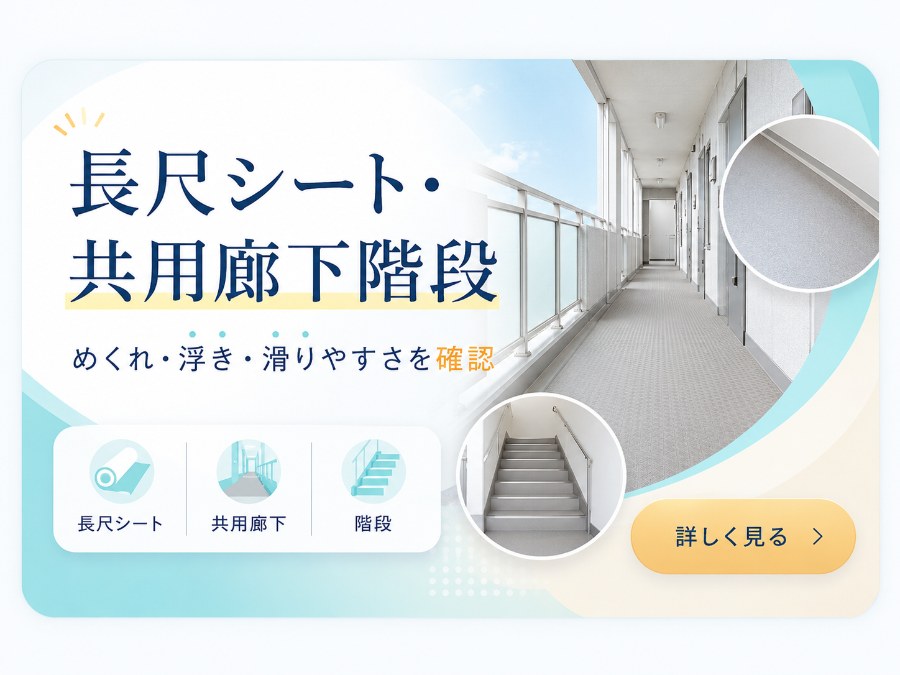 長尺シート 共用廊下階段 めくれ 浮き 滑りやすさを確認