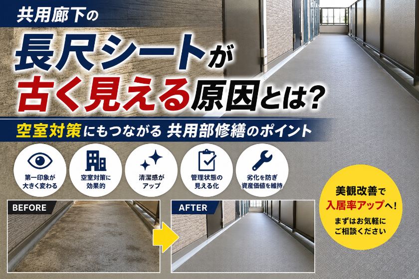 共用廊下の長尺シートが古く見える原因とは？空室対策にもつながる共用部修繕のポイント