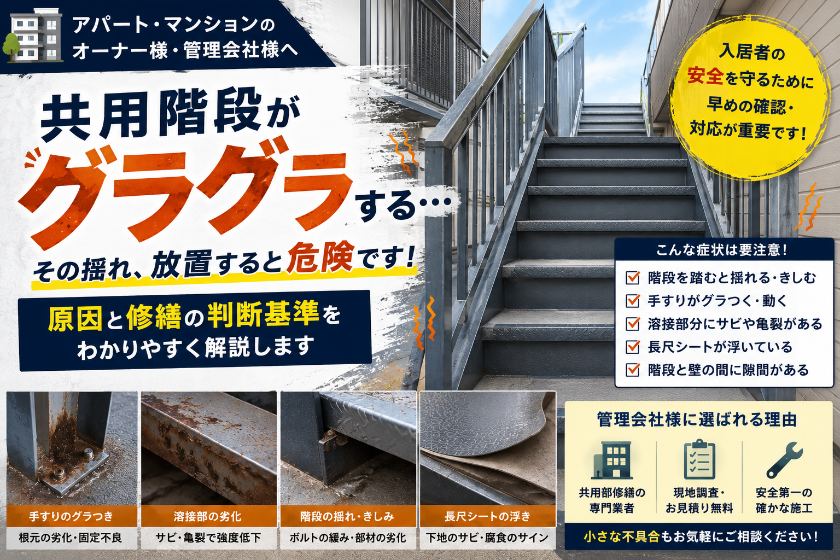 アパート共用階段がグラグラする原因とは?放置すると危険な症状と修繕の判断基準