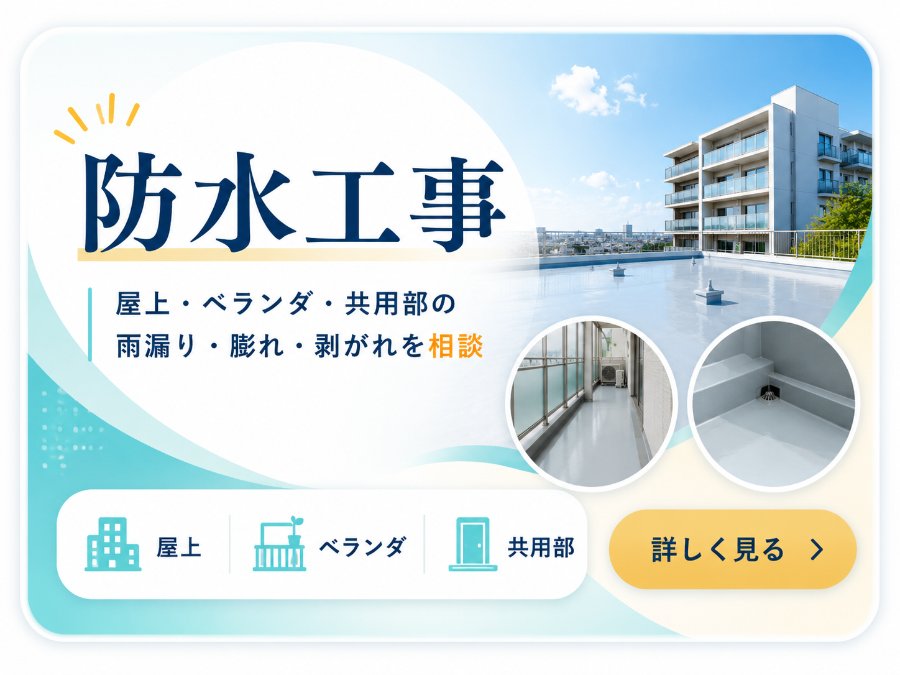 防水工事 屋上 ベランダ 共用部の雨漏り 膨れ 剥がれを相談